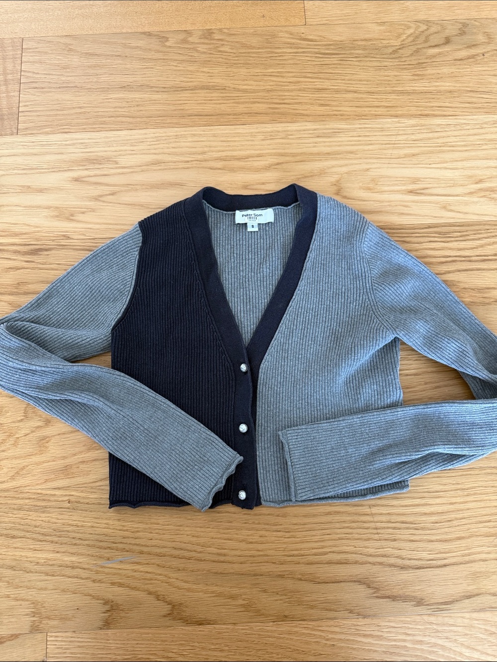 Peter Som Gray & Black Ribbed Cropped Cardigan